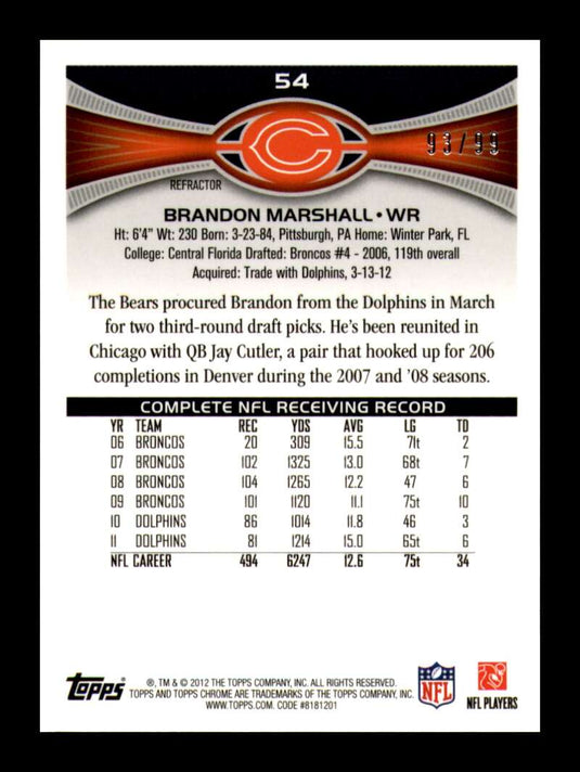 2012 Topps Chrome Sepia Refractor Brandon Marshall