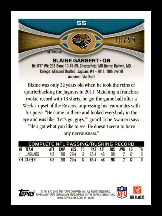 2012 Topps Chrome Sepia Refractor Blaine Gabbert 