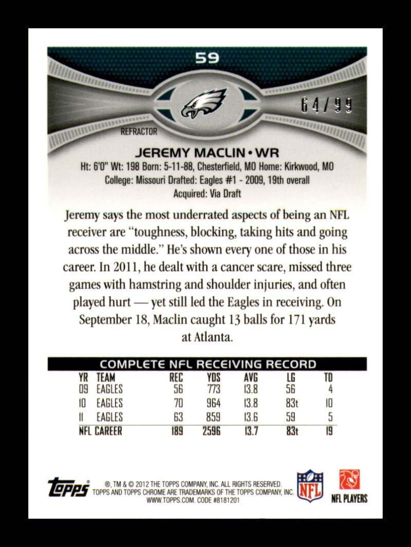 Load image into Gallery viewer, 2012 Topps Chrome Sepia Refractor Jeremy Maclin #59 Philadelphia Eagles /99  Image 2
