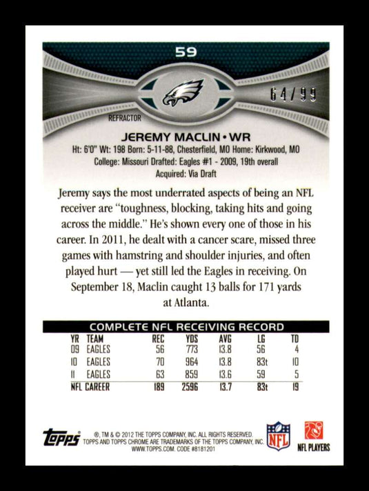 2012 Topps Chrome Sepia Refractor Jeremy Maclin