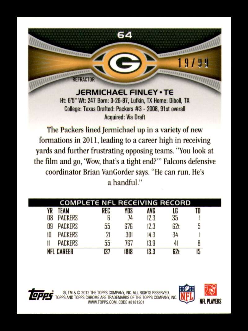 Load image into Gallery viewer, 2012 Topps Chrome Sepia Refractor Jermichael Finley #64 Green Bay Packers /99  Image 2
