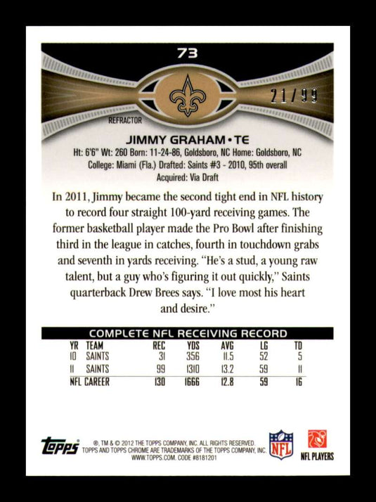 2012 Topps Chrome Sepia Refractor Jimmy Graham 