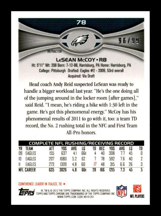 2012 Topps Chrome Sepia Refractor LeSean McCoy