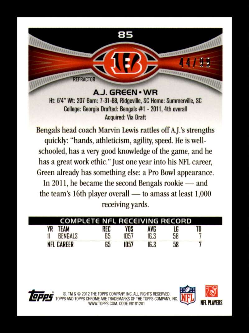 Load image into Gallery viewer, 2012 Topps Chrome Sepia Refractor A.J. Green #85 Cincinnati Bengals /99  Image 2
