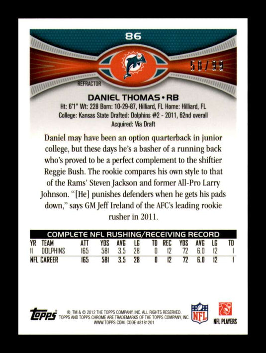 2012 Topps Chrome Sepia Refractor Daniel Thomas 