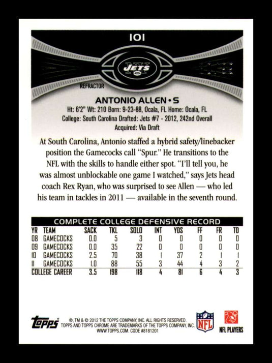 2012 Topps Chrome Sepia Refractor Antonio Allen 