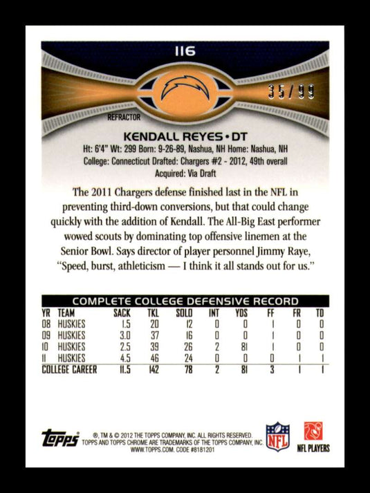 2012 Topps Chrome Sepia Refractor Kendall Reyes