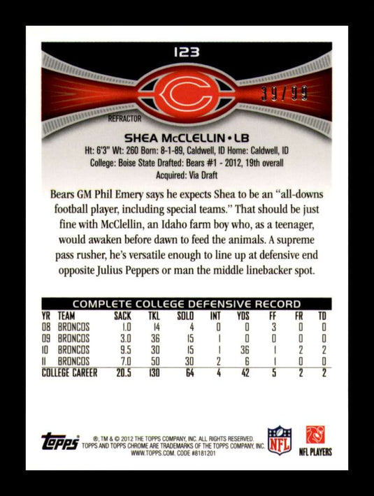 2012 Topps Chrome Sepia Refractor Shea McClellin