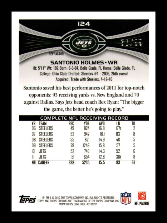 2012 Topps Chrome Sepia Refractor Santonio Holmes