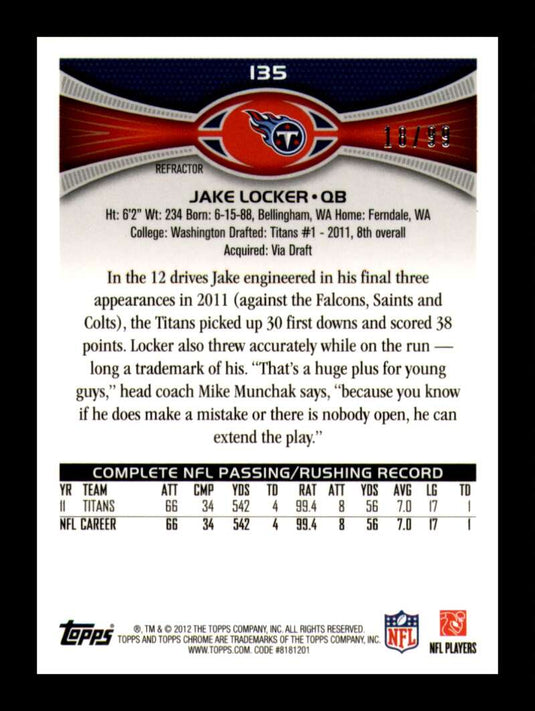 2012 Topps Chrome Sepia Refractor Jake Locker