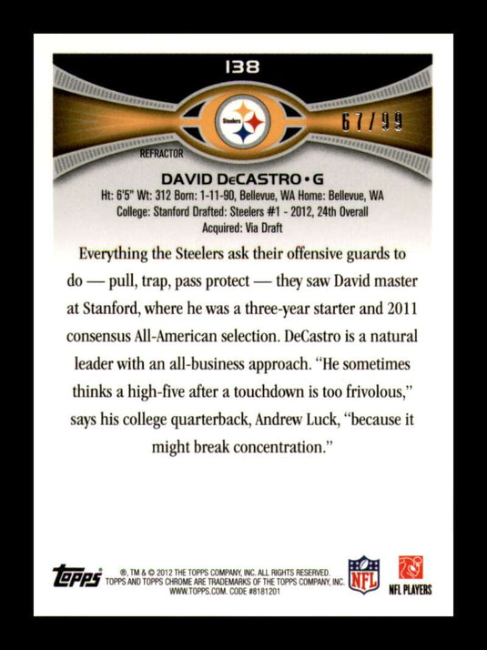 2012 Topps Chrome Sepia Refractor David DeCastro 