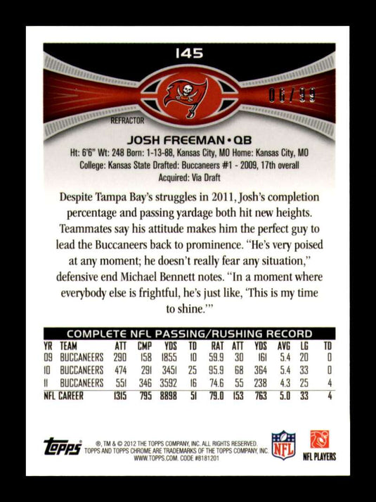 2012 Topps Chrome Sepia Refractor Josh Freeman 