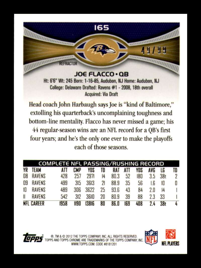 Load image into Gallery viewer, 2012 Topps Chrome Sepia Refractor Joe Flacco #165 Baltimore Ravens /99  Image 2
