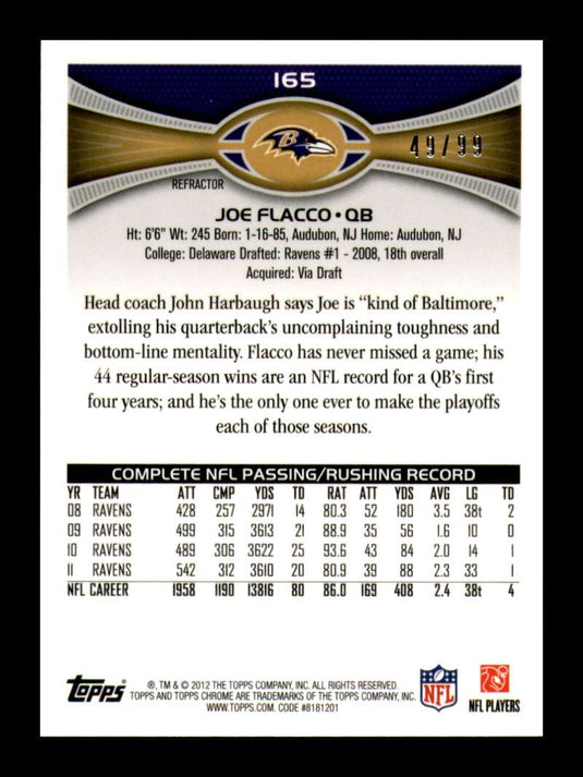 2012 Topps Chrome Sepia Refractor Joe Flacco