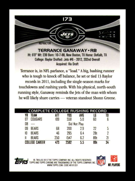 2012 Topps Chrome Sepia Refractor Terrance Ganaway