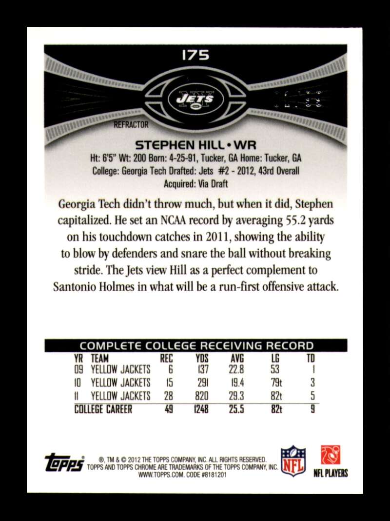 Load image into Gallery viewer, 2012 Topps Chrome Sepia Refractor Stephen Hill #175 New York Jets Rookie RC /99  Image 2
