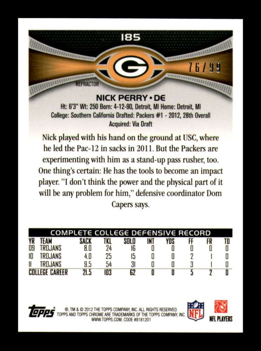 2012 Topps Chrome Sepia Refractor Nick Perry 