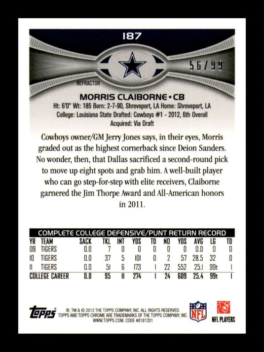 2012 Topps Chrome Sepia Refractor Morris Claiborne