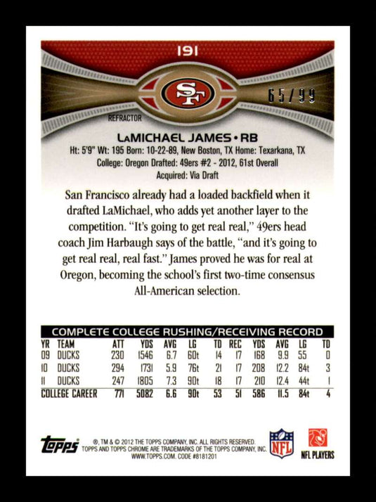 2012 Topps Chrome Sepia Refractor LaMichael James