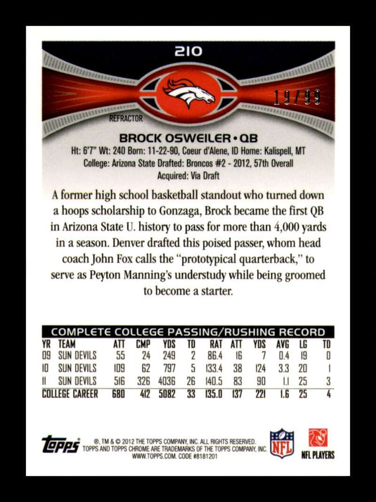 2012 Topps Chrome Sepia Refractor Brock Osweiler