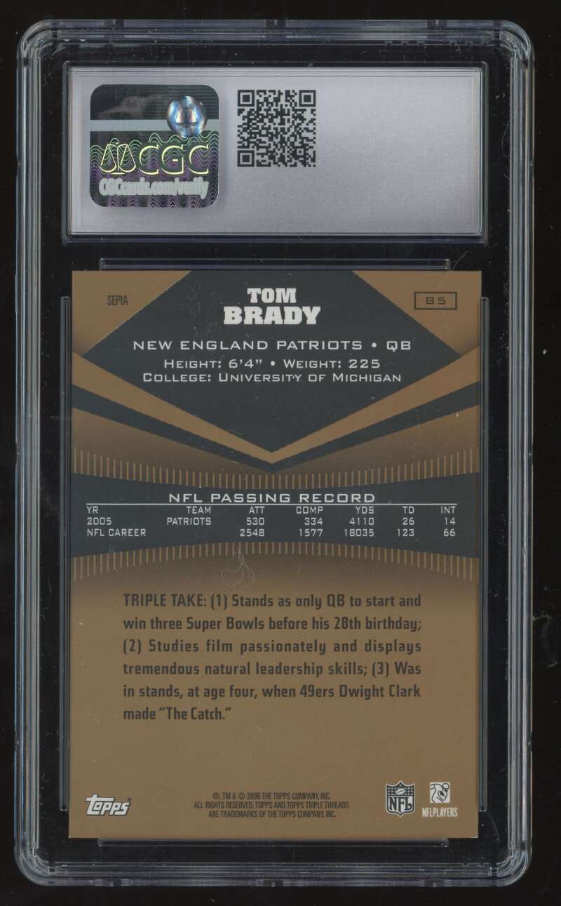 Load image into Gallery viewer, 2006 Topps Triple Threads Sepia Tom Brady #85 New England Patriots CSG 8.5 /499  Image 2
