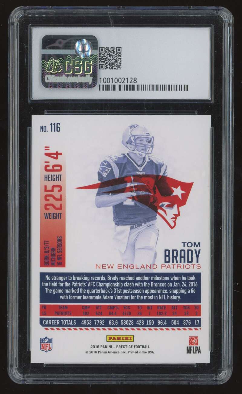 Load image into Gallery viewer, 2016 Panini Prestige Tom Brady #116 New England Patriots CSG 9.5 Image 2
