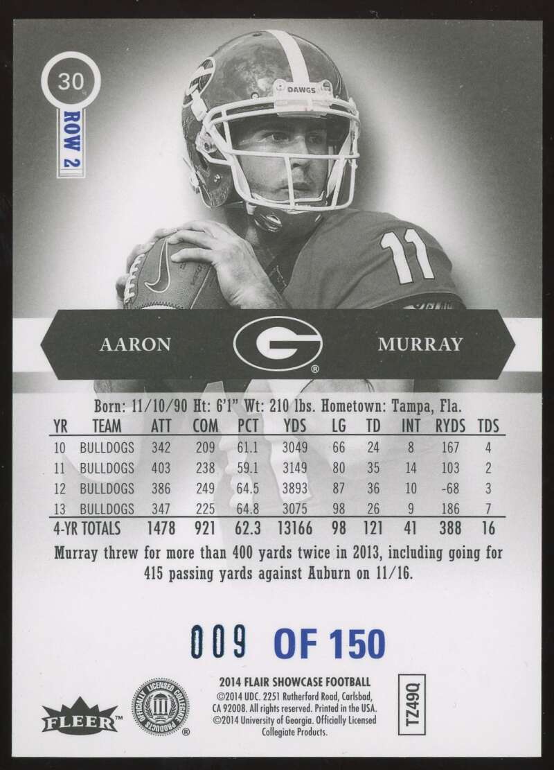 Load image into Gallery viewer, 2014 Flair Showcase Rookies Row 2 Legacy Aaron Murray #30 Georgia Bulldogs /150  Image 2
