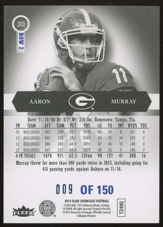 2014 Flair Showcase Rookies Row 2 Legacy Aaron Murray 