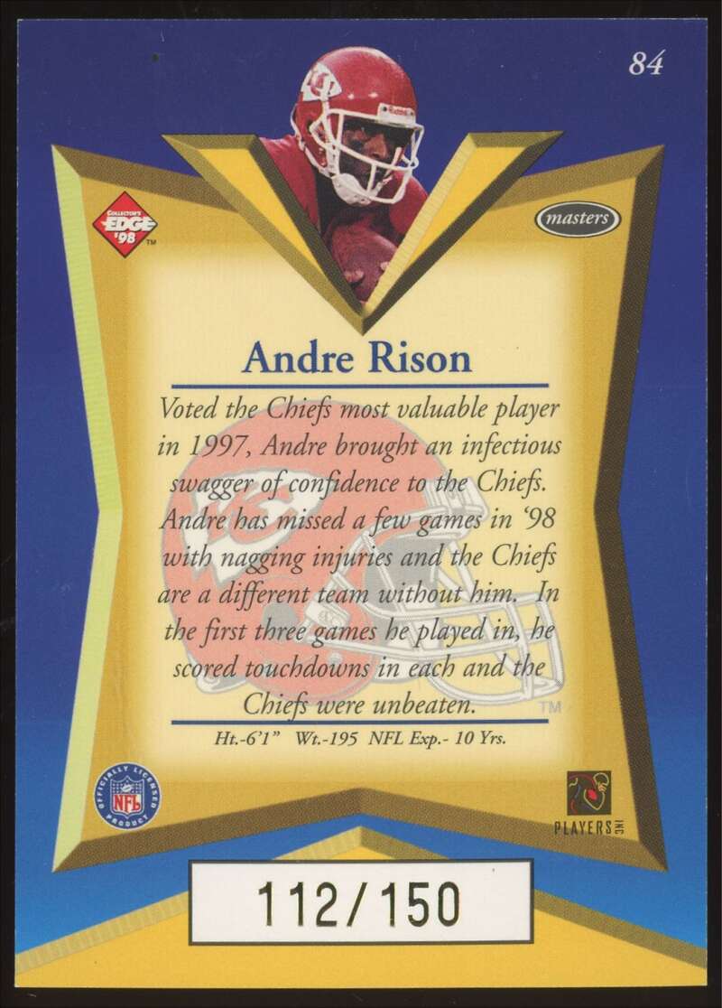 Load image into Gallery viewer, 1998 Collector&#39;s Edge Masters 50 Point Gold Andre Rison #84 Kansas City Chiefs /150  Image 2
