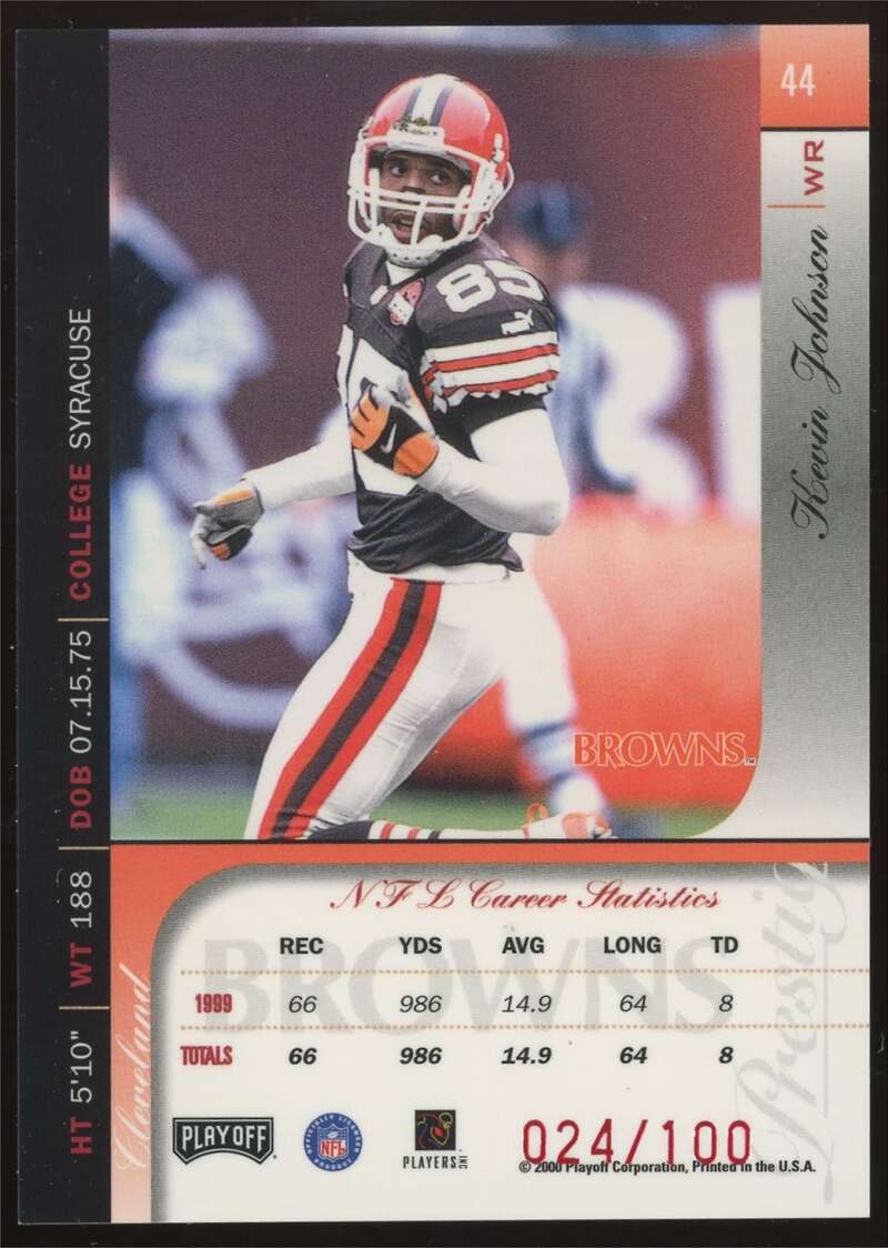 Load image into Gallery viewer, 2000 Playoff Prestige Spectrum Red Kevin Johnson #44 Cleveland Browns /100  Image 2
