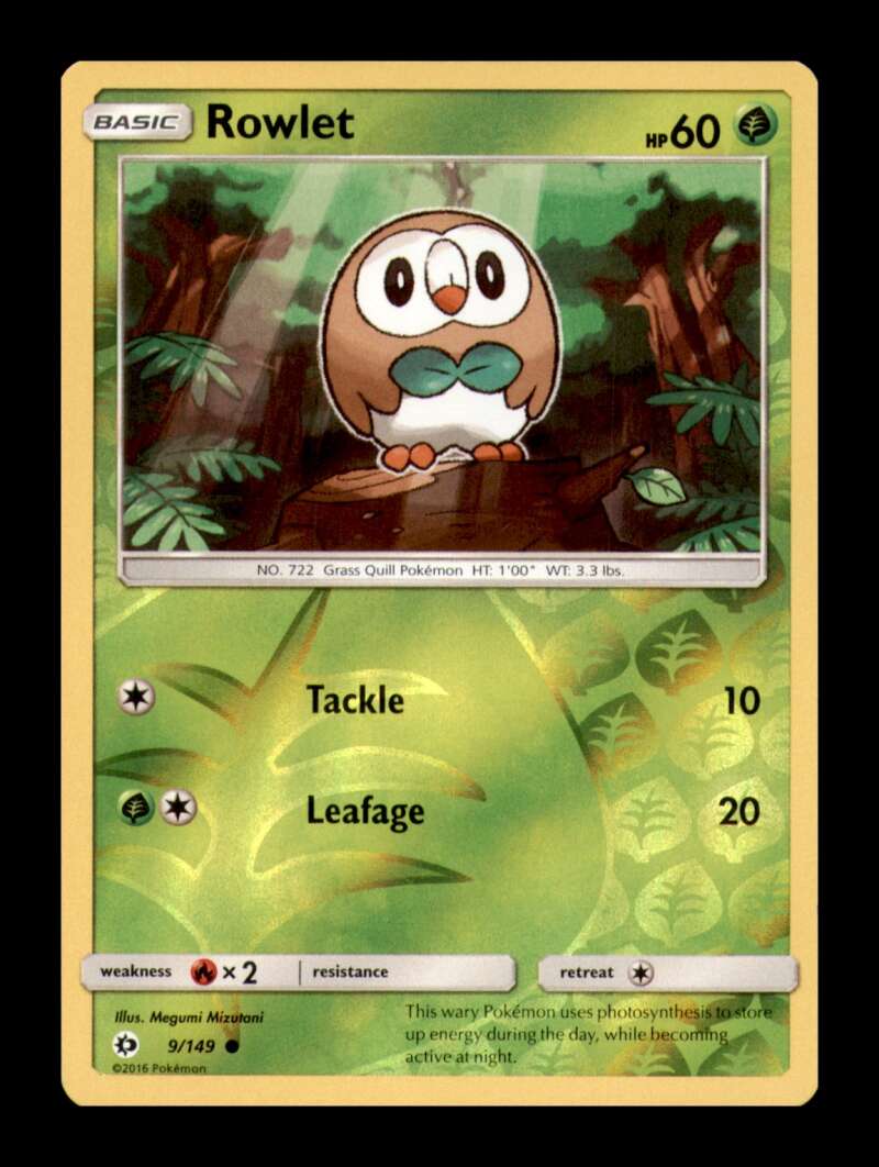 Load image into Gallery viewer, 2016 Pokemon TCG Sun &amp; Moon Rowlet #9/149 Reverse Holo Common  Image 1
