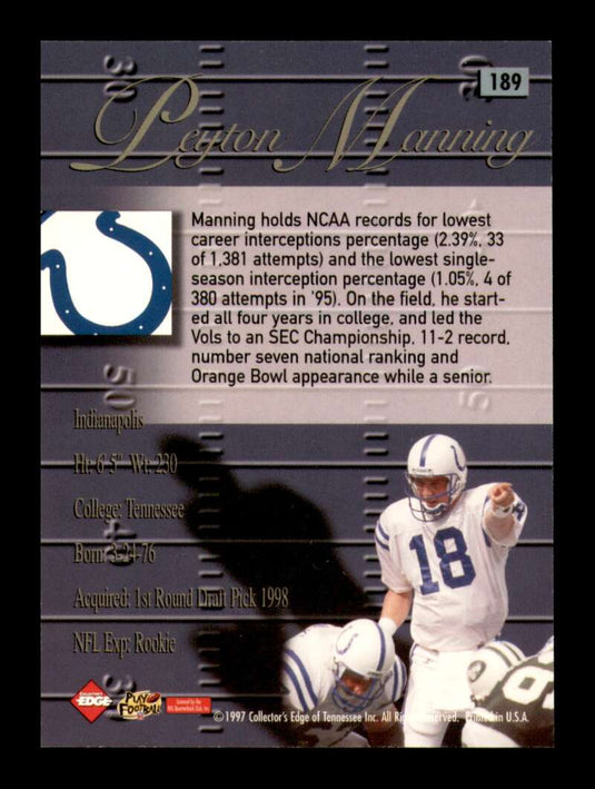 1998 Collector's Edge Advantage Silver Peyton Manning 