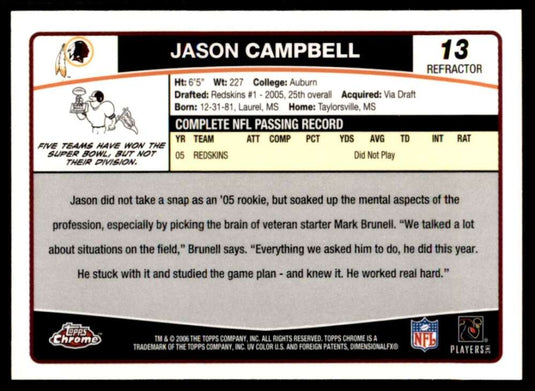 2006 Topps Chrome Refractor Jason Campbell 