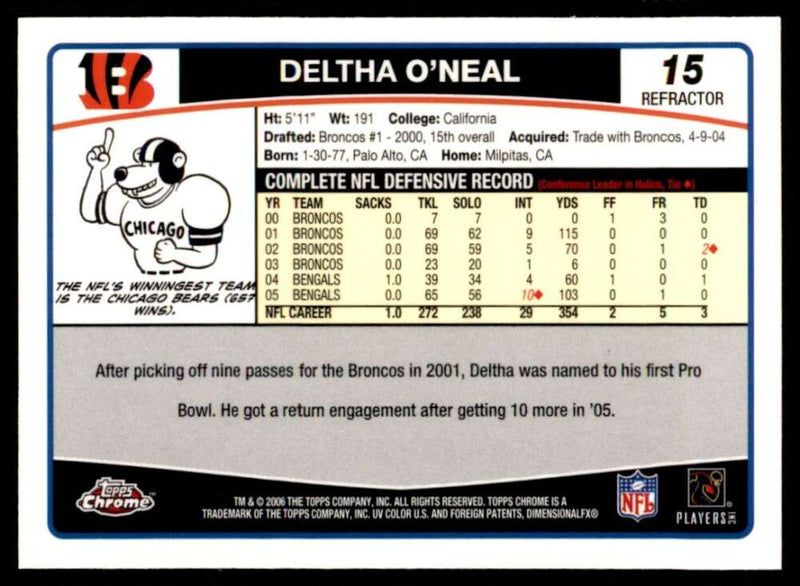 Load image into Gallery viewer, 2006 Topps Chrome Refractor Deltha O&#39;Neal #15 Cincinnati Bengals Image 2
