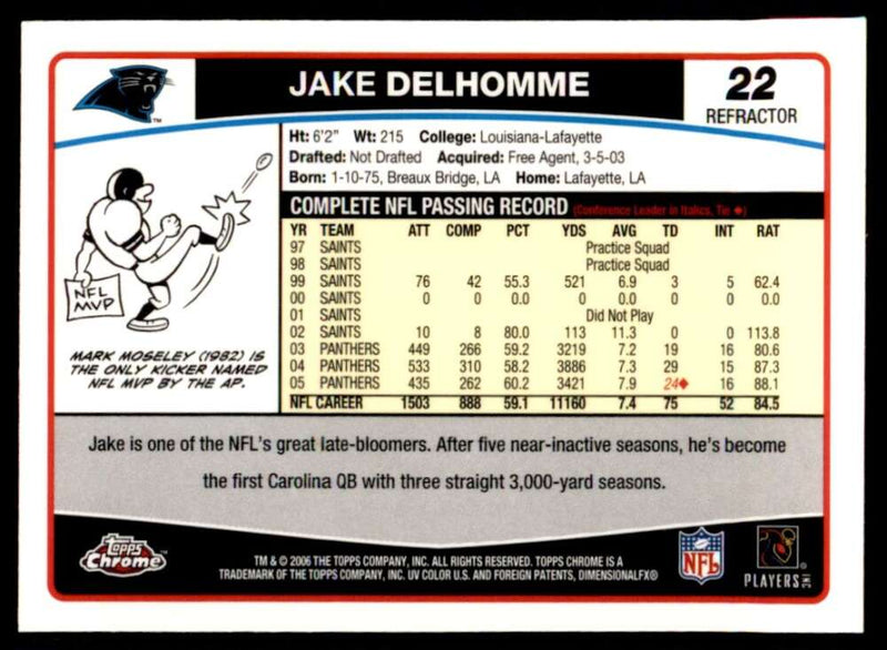 Load image into Gallery viewer, 2006 Topps Chrome Refractor Jake Delhomme #22 Carolina Panthers Image 2
