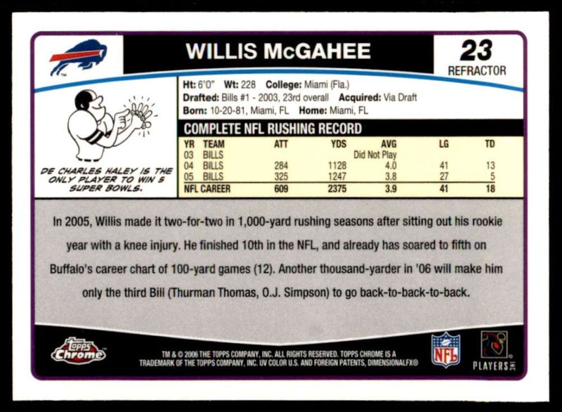 Load image into Gallery viewer, 2006 Topps Chrome Refractor Willis McGahee #23 Buffalo Bills Image 2
