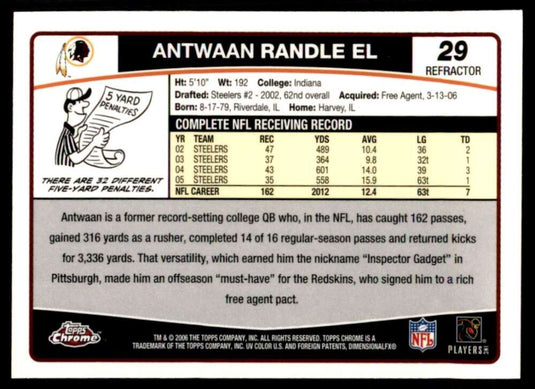 2006 Topps Chrome Refractor Antwaan Randle El 