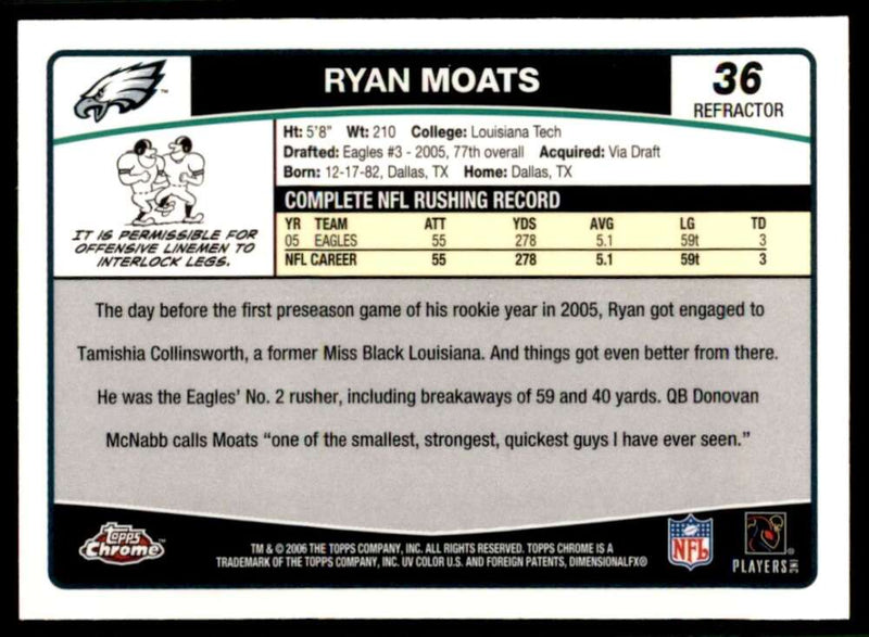 Load image into Gallery viewer, 2006 Topps Chrome Refractor Ryan Moats #36 Philadelphia Eagles Image 2
