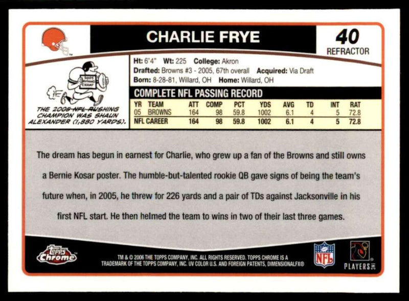 Load image into Gallery viewer, 2006 Topps Chrome Refractor Charlie Frye #40 Cleveland Browns Image 2
