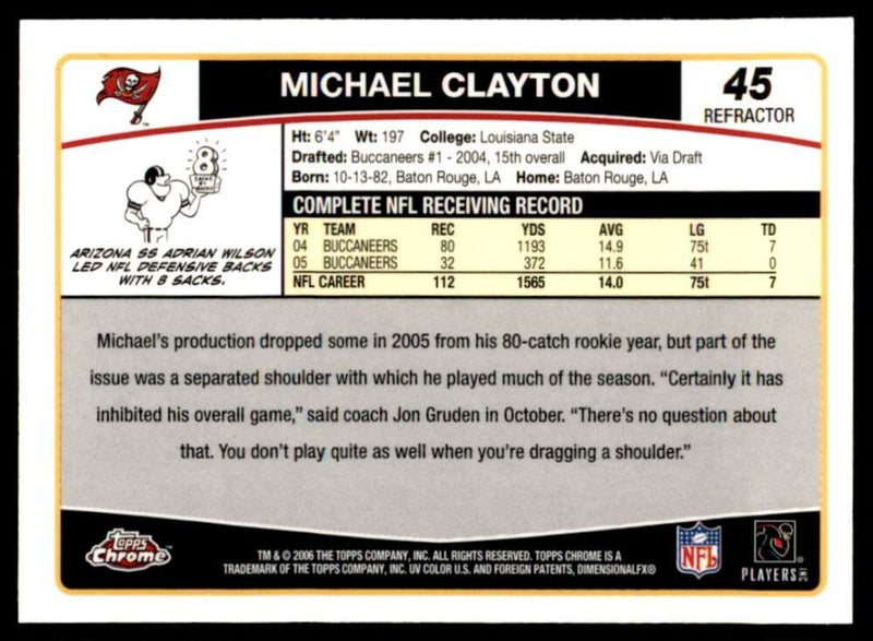 Load image into Gallery viewer, 2006 Topps Chrome Refractor Michael Clayton #45 Tampa Bay Buccaneers Image 2
