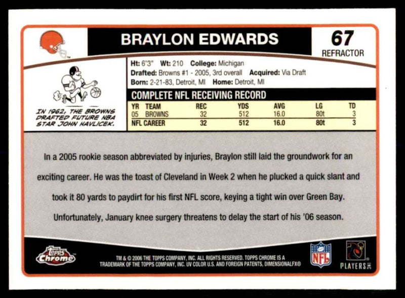 Load image into Gallery viewer, 2006 Topps Chrome Refractor Braylon Edwards #67 Cleveland Browns Image 2
