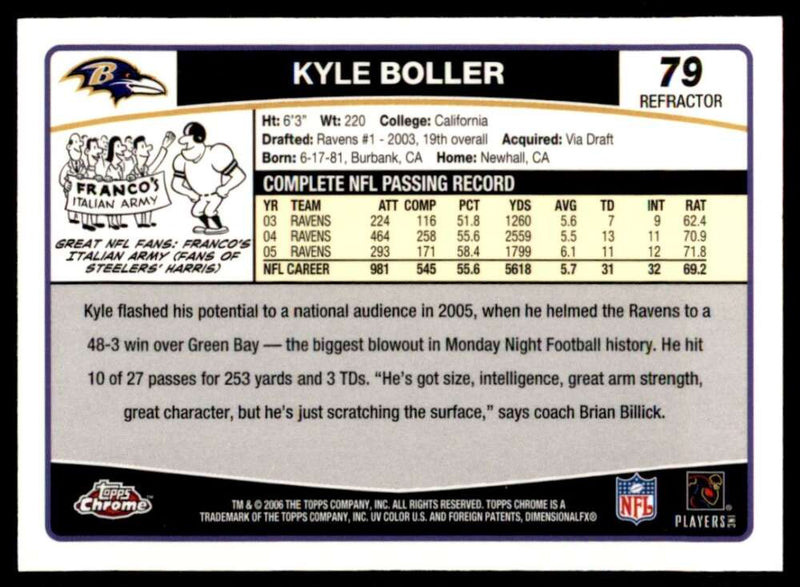 Load image into Gallery viewer, 2006 Topps Chrome Refractor Kyle Boller #79 Baltimore Ravens Image 2
