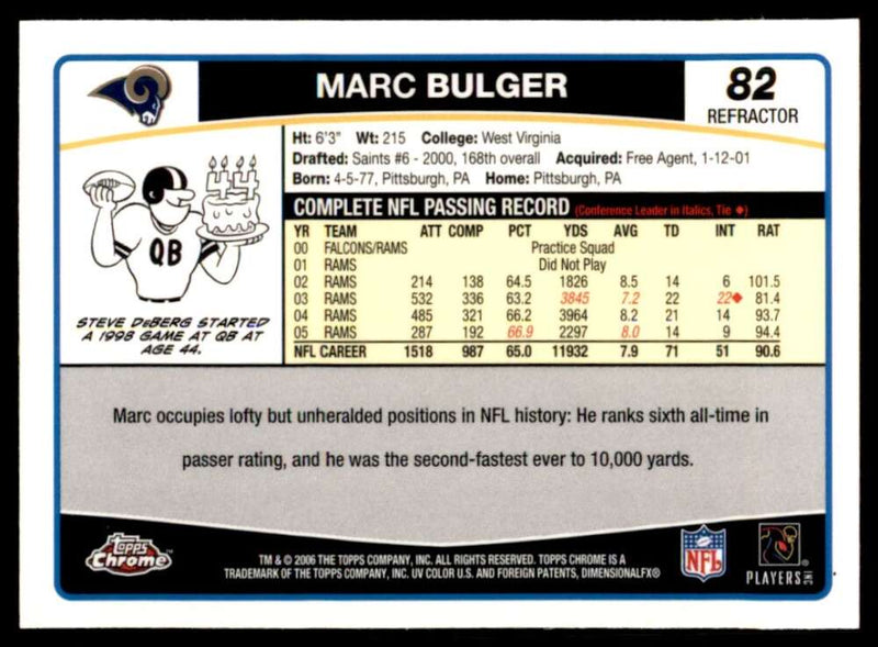 Load image into Gallery viewer, 2006 Topps Chrome Refractor Marc Bulger #82 St. Louis Rams Image 2
