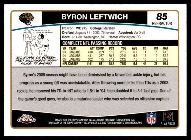 Load image into Gallery viewer, 2006 Topps Chrome Refractor Byron Leftwich #85 Jacksonville Jaguars Image 2
