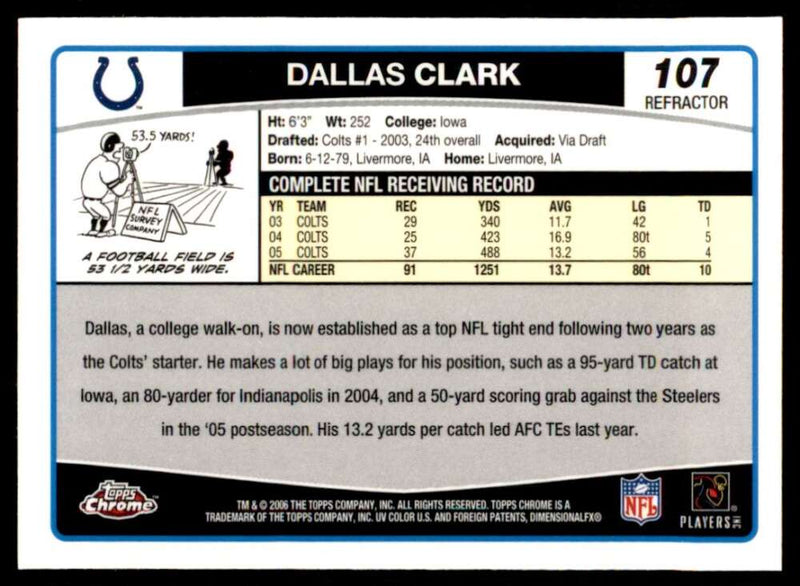 Load image into Gallery viewer, 2006 Topps Chrome Refractor Dallas Clark #107 Indianapolis Colts Image 2
