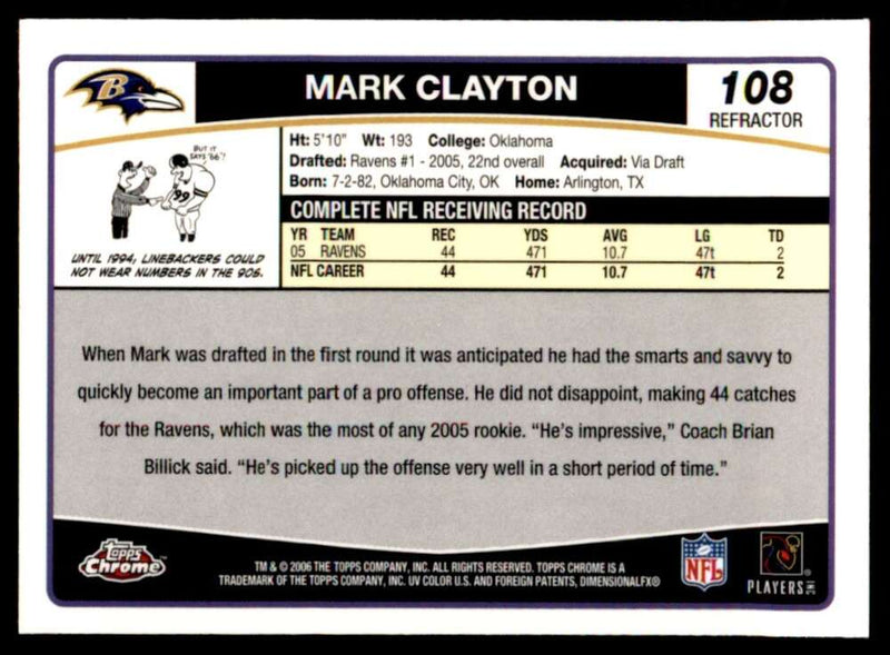 Load image into Gallery viewer, 2006 Topps Chrome Refractor Mark Clayton #108 Baltimore Ravens Image 2
