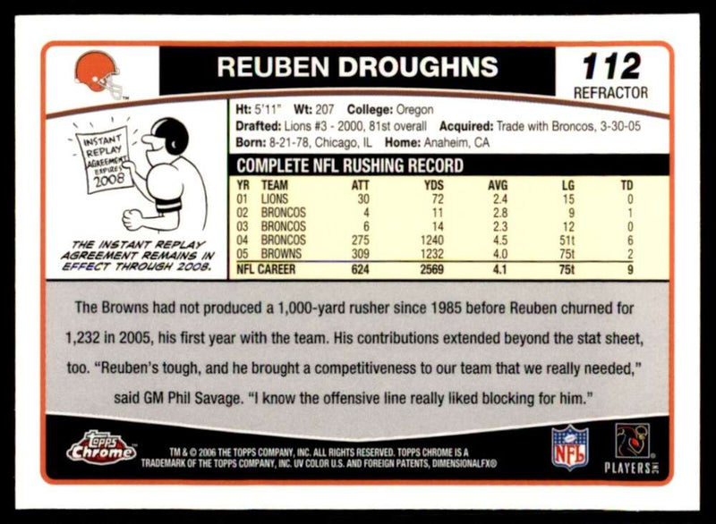 Load image into Gallery viewer, 2006 Topps Chrome Refractor Reuben Droughns #112 Cleveland Browns Image 2
