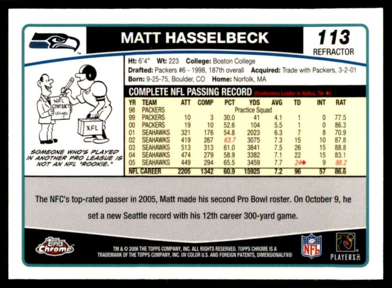 Load image into Gallery viewer, 2006 Topps Chrome Refractor Matt Hasselbeck #113 Seattle Seahawks Image 2
