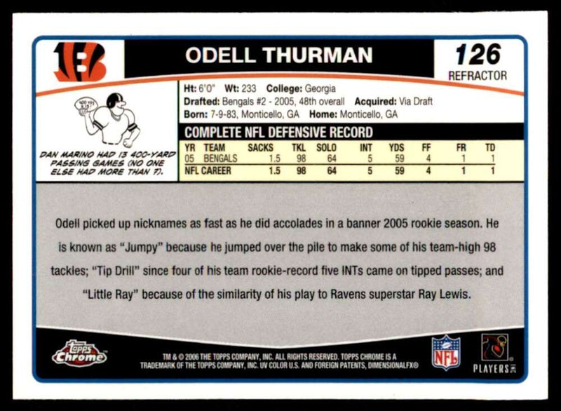 Load image into Gallery viewer, 2006 Topps Chrome Refractor Odell Thurman #126 Cincinnati Bengals Image 2
