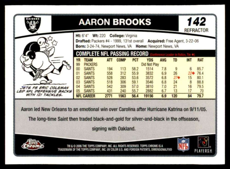 Load image into Gallery viewer, 2006 Topps Chrome Refractor Aaron Brooks #142 Oakland Raiders Image 2
